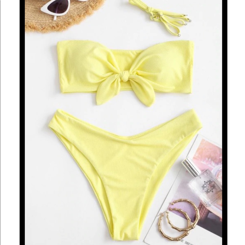 ZAFUL Ribbed Tied High Leg Bikini Swimwear